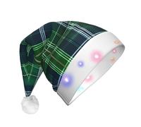 JEJEA Blue Scottish Tartan Print Santa Hat Adult Led, Christmas Hat With Lights For Women And Men New Year Party Supplies