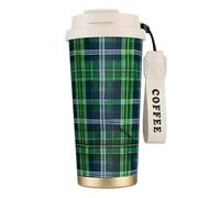 JEJEA Blue Scottish Tartan Print Stainless Steel Insulated Mugs, Double Wall Coffee Cups, Coffee Travel Mug for Home Office