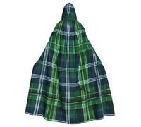 JEJEA Blue Scottish Tartan Print Witch Wizard Hooded Cloak, Adult Halloween Party Cape, For Witch Vampire Cosplay Costume