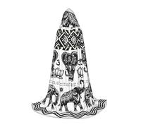 JEJEA Bohemian Elephant Pattern Print Halloween Cosplay Christmas Party Outfits Hooded Wizard Robe Halloween Cloak Medieval Renaissance