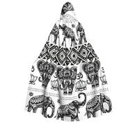 JEJEA Bohemian Elephant Pattern print Halloween Hooded Cloak Cape Unisex for Cosplay, Christmas Party Favors Witchy Outfits
