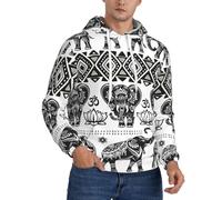 JEJEA Bohemian Elephant Pattern Print Men'S Hooded Sweatshirt, Drawstring Hoodies Pullover, Long Sleeve Pullover, For Daily Wear Black