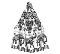 JEJEA Bohemian Elephant Pattern Print Witch Wizard Hooded Cloak, Adult Halloween Party Cape, For Witch Vampire Cosplay Costume
