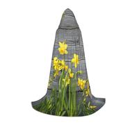 JEJEA Bouquet Of Daffodils Print Halloween Cosplay Christmas Party Outfits Hooded Wizard Robe Halloween Cloak Medieval Renaissance
