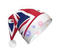 JEJEA British Flag Print Santa Hat Adult Led, Christmas Hat With Lights For Women And Men New Year Party Supplies