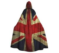 JEJEA British Flag Print Witch Wizard Hooded Cloak, Adult Halloween Party Cape, For Witch Vampire Cosplay Costume