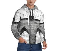 JEJEA Brooklyn Bridge Print Men'S Hooded Sweatshirt, Drawstring Hoodies Pullover, Long Sleeve Pullover, For Daily Wear Black