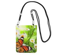 JEJEA Butterfly On Daisy Flower Print Crossbody Phone Bag For Women Men, Adjustable Strap Phone Purse, For Travel Shopping