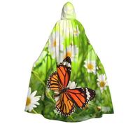 JEJEA Butterfly on Daisy Flower print Halloween Hooded Cloak Cape Unisex for Cosplay, Christmas Party Favors Witchy Outfits