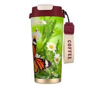 JEJEA Butterfly On Daisy Flower Print Stainless Steel Insulated Mugs, Double Wall Coffee Cups, Coffee Travel Mug for Home Office