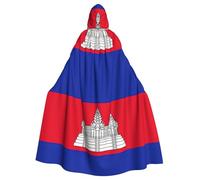 JEJEA Cambodia Flag Print Witch Wizard Hooded Cloak, Adult Halloween Party Cape, For Witch Vampire Cosplay Costume