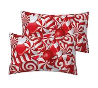 JEJEA Candy Canes Print Pillow Case 30x50cm, Set Of 2, Linen Throw Cushion Covers, Decorative Throw Pillow Covers