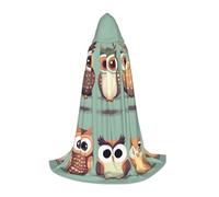 JEJEA Cartoon Owls Cute Print Halloween Cosplay Christmas Party Outfits Hooded Wizard Robe Halloween Cloak Medieval Renaissance