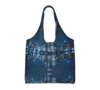 JEJEA Chicago Reflected print Canvas Aesthetic Tote Bag for Women Beach Bag Shopping Bags Shoulder Bag Reusable Grocery Bags