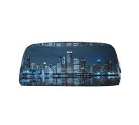 JEJEA Chicago Reflected Print Leather Pencil Case,Big Capacity Pencil Pouch Stationery Pen Bag,Versatile Makeup Bag