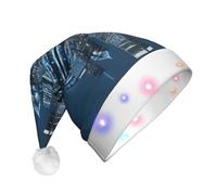 JEJEA Chicago Reflected Print Santa Hat Adult Led, Christmas Hat With Lights For Women And Men New Year Party Supplies