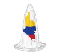 JEJEA Colombia Flag Map Print Halloween Cosplay Christmas Party Outfits Hooded Wizard Robe Halloween Cloak Medieval Renaissance