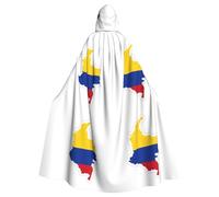 JEJEA Colombia Flag Map Print Witch Wizard Hooded Cloak, Adult Halloween Party Cape, For Witch Vampire Cosplay Costume