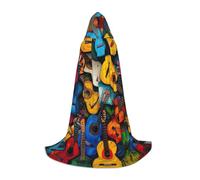 JEJEA Color Acoustic And Guitars Print Halloween Cosplay Christmas Party Outfits Hooded Wizard Robe Halloween Cloak Medieval Renaissance