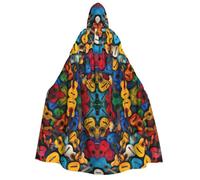 JEJEA Color Acoustic and Guitars print Halloween Hooded Cloak Cape Unisex for Cosplay, Christmas Party Favors Witchy Outfits