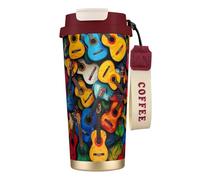 JEJEA Color Acoustic and Guitars Print Stainless Steel Insulated Mugs, Double Wall Coffee Cups, Coffee Travel Mug for Home Office