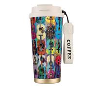JEJEA Color Acoustic and Guitars Print Stainless Steel Insulated Mugs, Double Wall Coffee Cups, Coffee Travel Mug for Home Office