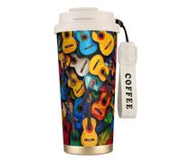 JEJEA Color Acoustic and Guitars Print Stainless Steel Insulated Mugs, Double Wall Coffee Cups, Coffee Travel Mug for Home Office