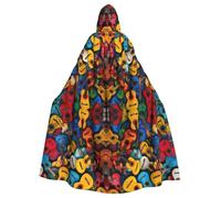 JEJEA Color Acoustic And Guitars Print Witch Wizard Hooded Cloak, Adult Halloween Party Cape, For Witch Vampire Cosplay Costume