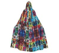 JEJEA Color Acoustic And Guitars Print Witch Wizard Hooded Cloak, Adult Halloween Party Cape, For Witch Vampire Cosplay Costume