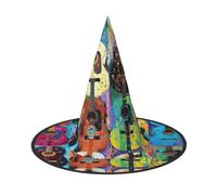 JEJEA Color Acoustic And Guitars Print Women'S Large Witch Hat Witch Hat Witches Hats Halloween Cosplay Party Accessory