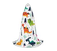 JEJEA Colorful Dinosaurs Print Halloween Cosplay Christmas Party Outfits Hooded Wizard Robe Halloween Cloak Medieval Renaissance