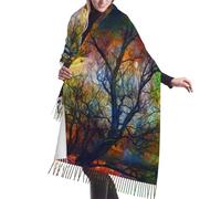 JEJEA Colorful Life Trees Print Print Faux Cashmere Fringe Shawl - Warm Winter Scarf For Women, Soft Cozy Wrap For Cold Weather
