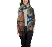 JEJEA Colorful Life Trees Print Women'S Pashmina Shawl Wrap For Evening Dress Bridesmaid Wedding Bridal Winter Soft Scarf