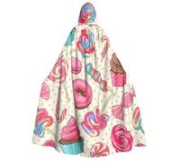 JEJEA Colorful Sweet Lollipop Cupcake Donut print Halloween Hooded Cloak Cape Unisex for Cosplay, Christmas Party Favors Witchy Outfits
