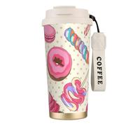 JEJEA Colorful Sweet Lollipop Cupcake Donut Print Stainless Steel Insulated Mugs, Double Wall Coffee Cups, Coffee Travel Mug for Home Office