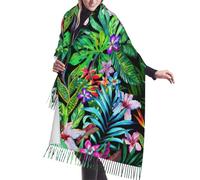 JEJEA Colorful Tropical Leaf Print Print Faux Cashmere Fringe Shawl - Warm Winter Scarf For Women, Soft Cozy Wrap For Cold Weather