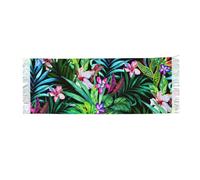 JEJEA Colorful Tropical Leaf Print Print Faux Cashmere Scarf With Tassels, Soft Warm Winter Scarf, Stylish Wrap For Women Men