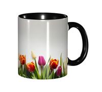 JEJEA Colorful Tulips Print 11 Oz Pottery Mug, Ceramic Coffee Cups Elegant Tea Mugs with Gift Box for Women with 6 Colors
