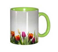 JEJEA Colorful Tulips Print 11 Oz Pottery Mug, Ceramic Coffee Cups Elegant Tea Mugs with Gift Box for Women with 6 Colors