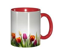 JEJEA Colorful Tulips Print 11 Oz Pottery Mug, Ceramic Coffee Cups Elegant Tea Mugs with Gift Box for Women with 6 Colors