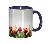 JEJEA Colorful Tulips Print 11 Oz Pottery Mug, Ceramic Coffee Cups Elegant Tea Mugs with Gift Box for Women with 6 Colors