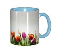 JEJEA Colorful Tulips Print 11 Oz Pottery Mug, Ceramic Coffee Cups Elegant Tea Mugs with Gift Box for Women with 6 Colors
