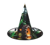 JEJEA Company Farm Tractor Print Women'S Large Witch Hat Witch Hat Witches Hats Halloween Cosplay Party Accessory