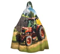 JEJEA Company Farm Tractors Print Witch Wizard Hooded Cloak, Adult Halloween Party Cape, For Witch Vampire Cosplay Costume