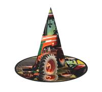 JEJEA Company Farm Tractors Print Women'S Large Witch Hat Witch Hat Witches Hats Halloween Cosplay Party Accessory