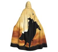 JEJEA Cool Bull Riding Print Witch Wizard Hooded Cloak, Adult Halloween Party Cape, For Witch Vampire Cosplay Costume