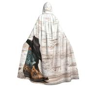 JEJEA Cowboy Hat And Boots Print Witch Wizard Hooded Cloak, Adult Halloween Party Cape, For Witch Vampire Cosplay Costume