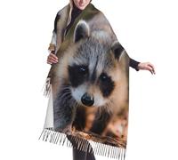 JEJEA Cub Raccoon Print Print Faux Cashmere Fringe Shawl - Warm Winter Scarf For Women, Soft Cozy Wrap For Cold Weather