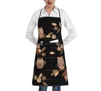 JEJEA Cute Brown Cartoon Owls Print Kitchen Bib Apron Water And Oil Resistant, Cooking Kitchen Chef Apron For Women Men