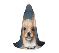 JEJEA Cute Chihuahua Print Halloween Cosplay Christmas Party Outfits Hooded Wizard Robe Halloween Cloak Medieval Renaissance